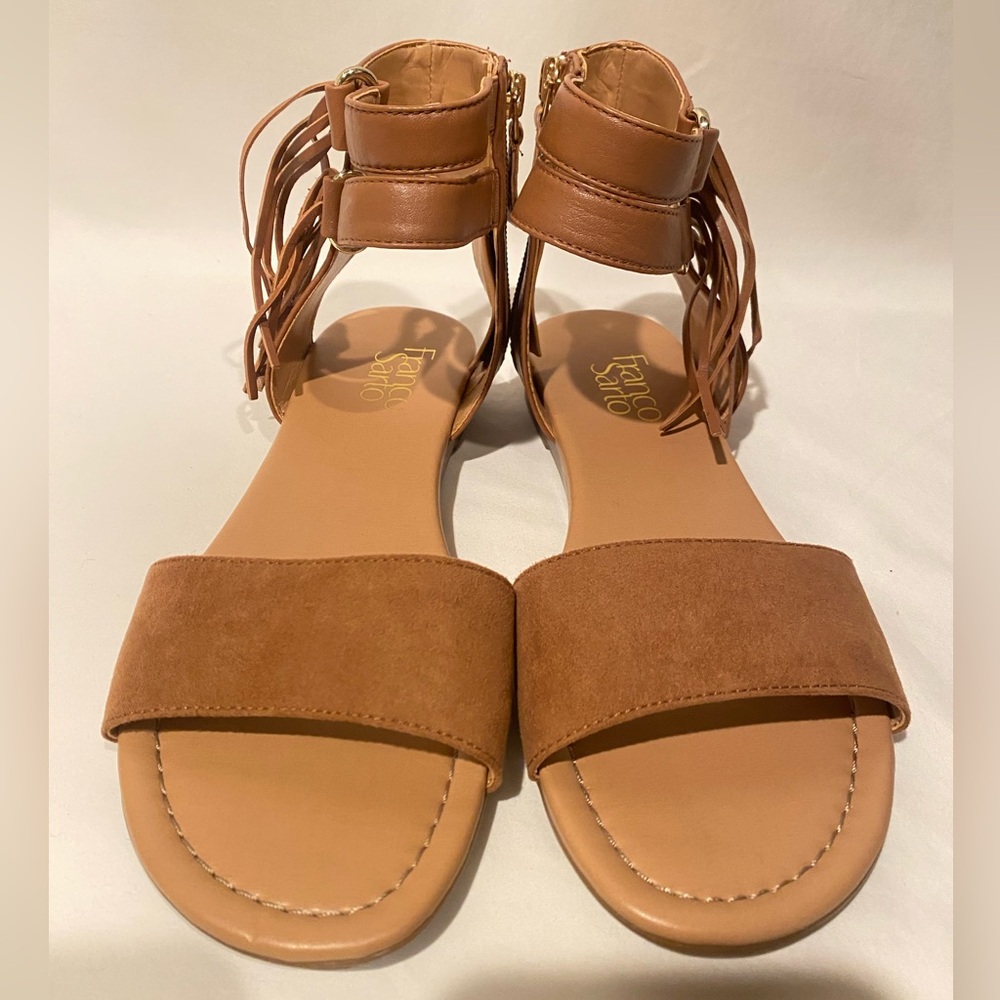 🍄🟫Franco Sarto Tan Fringe Ankle-Strap Sandals for Women - Picture 2 of 6